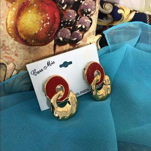 NOS NEW OLD STOCK Vintage Cara Mia Earrings Red Gold Pierced Fashion Earrings